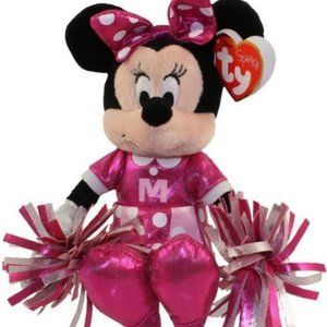 TY Beanie Babies Sparkle Disney Minnie Mouse Pink Silver Cheerleader 9" w/ Tags